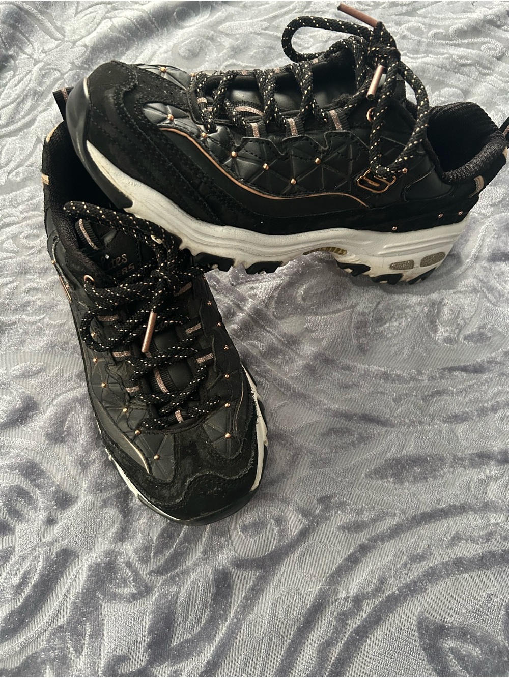 Skechers Black Quilted Sneakers with Rose Gold Accents
